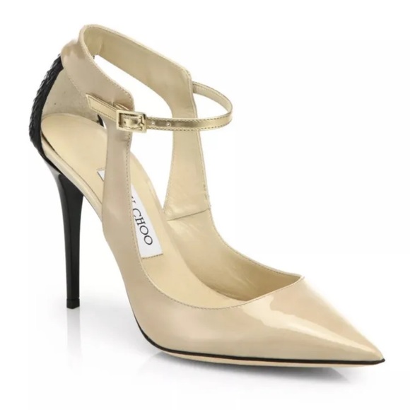 Jimmy Choo Maiden Mystic Snakeskin-Trimmed Pumps Size 37 - Picture 1 of 9